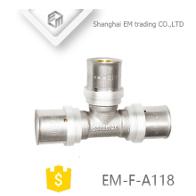 EM-F-A118 Conector de compresión de 3 vías NIckel plateado accesorio de tubería en T de latón